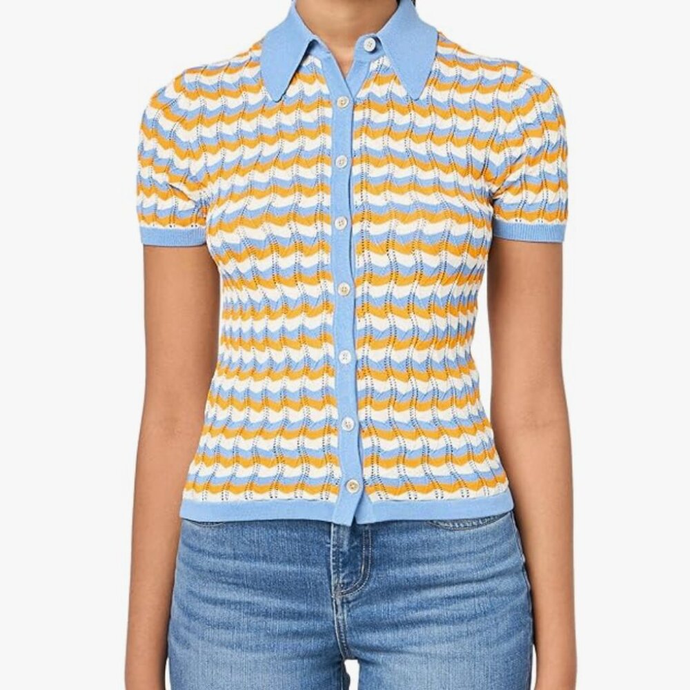 Ronny Kobo Women's Tallys Button Down Knit Top - Cornflower Multi